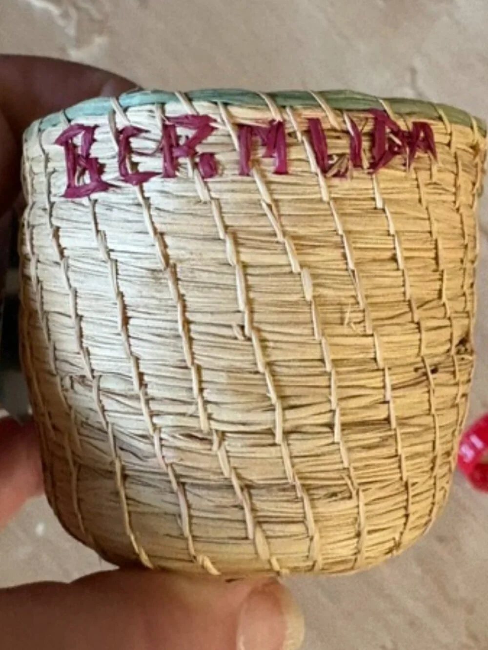 Charming Vintage 1950s or 60s Handmade Bermuda Souvenir Wee Basket Floral Motif